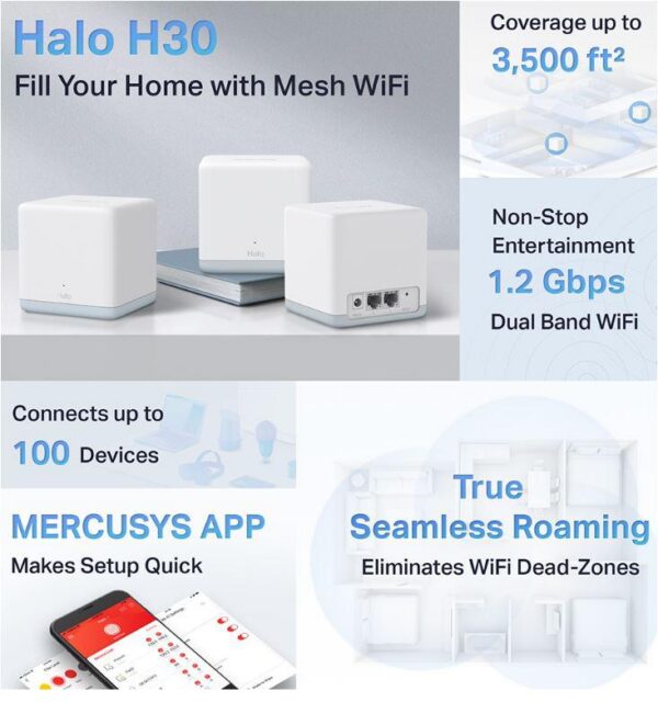Router wireless MERCUSYS HALO H30, WIFI 5, Mesh, Dual Band - imagine 4