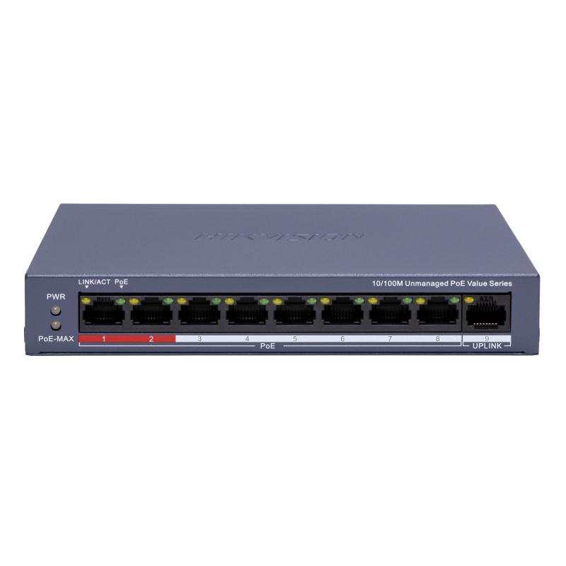 Switch POE 8 porturi Hikvision DS-3E0109P-E/M(C), fara management; 8 x