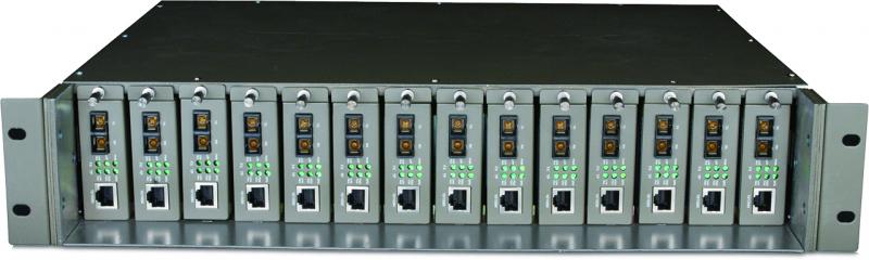 "14-Slot Media Converter Chassis SPEC: 14-Slot, Rackmount FEATURE: Redundant Power