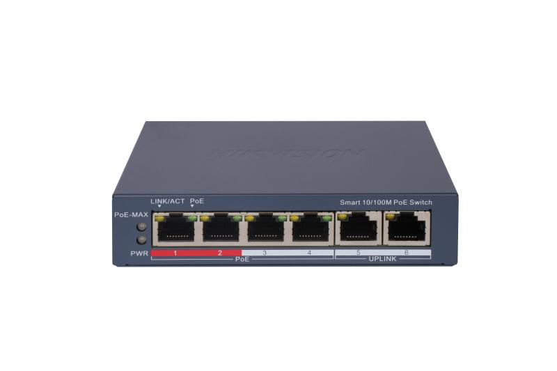 Switch PoE Hikvision DS-3E1106P-EI: 4 × 10/100 Mbps PoE port,2