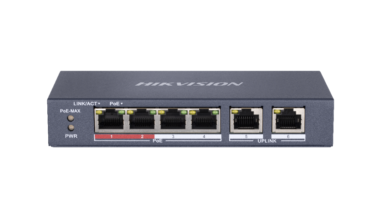 Switch Hikvision DS-3E0106P-E-M, Switching capacity 1.6 Gbps, 4 x 10/100Mbps