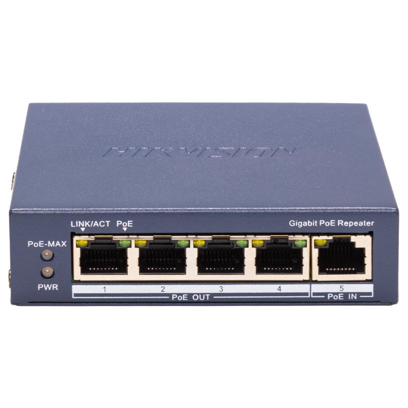 Repetor PoE Hikvision DS-3E0505P-E/R: 5 × 10/100 Mbps PoE PoE